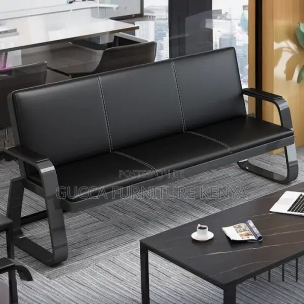 Sofas: 5-Seater Full Black Ergonomic Sofa Set-Steel Base