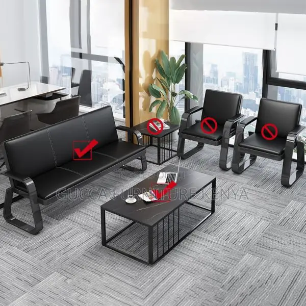 Sofas: 5-Seater Full Black Ergonomic Sofa Set-Steel Base