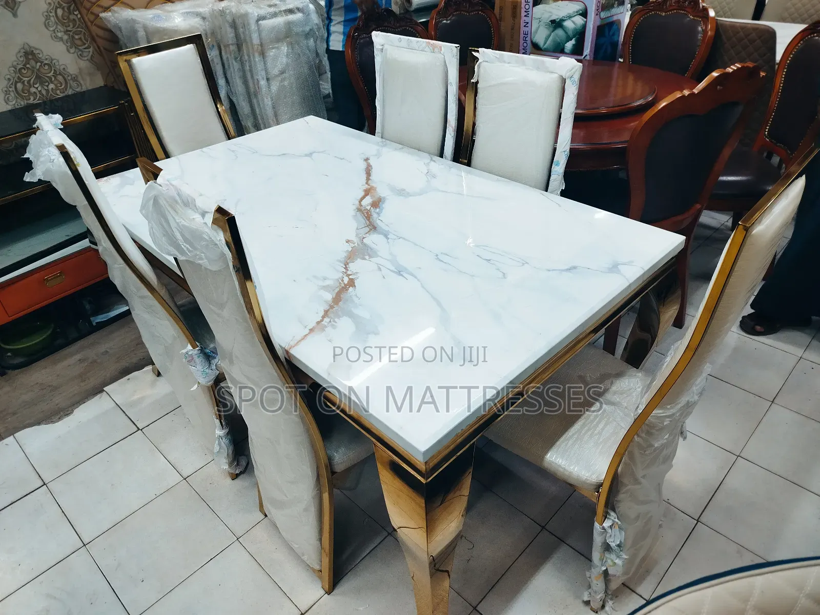 Marble Top Dining Set With Gold Coating + Free Delivery.