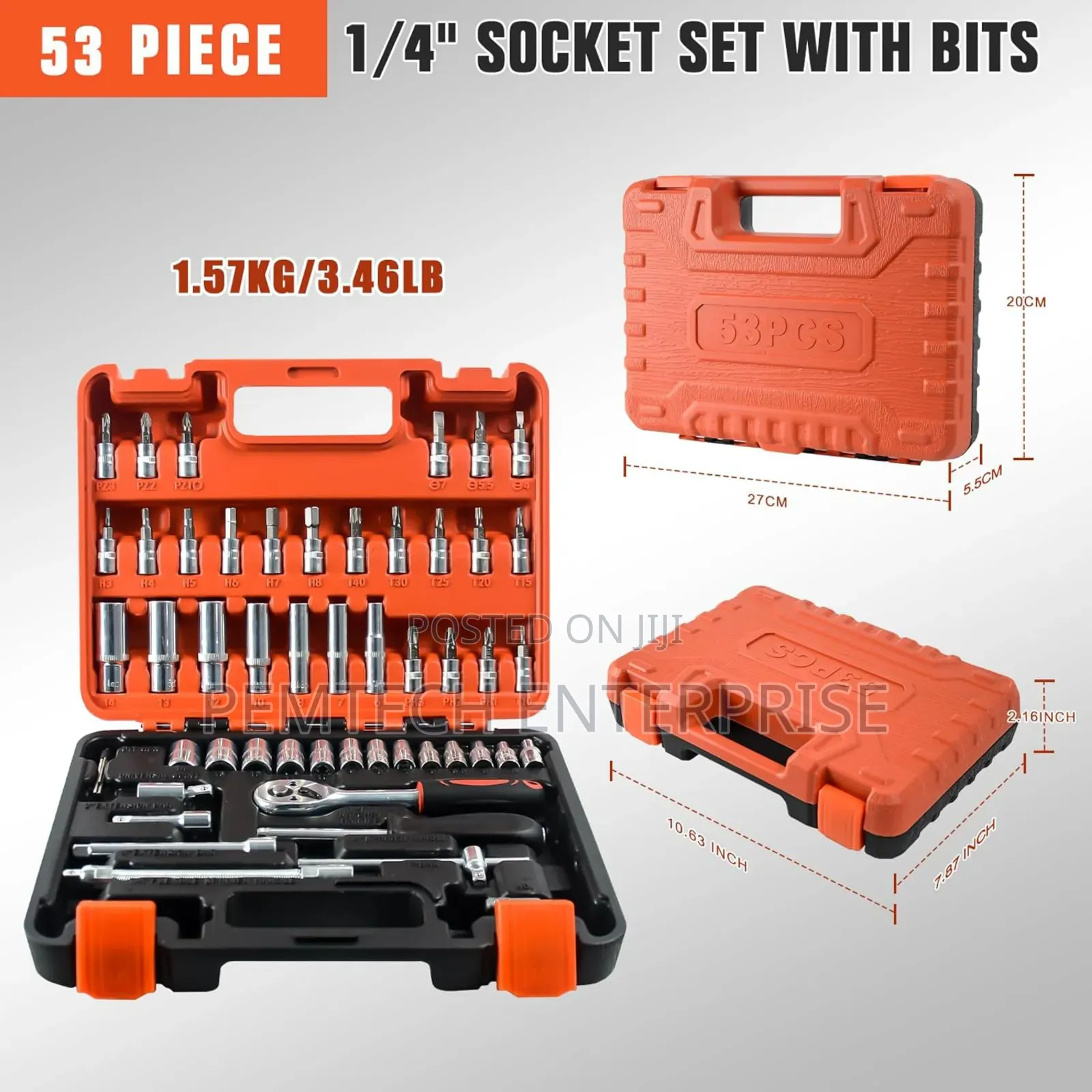 53 Pieces Socket Wrench Set Drive Socket Set With 1/4 Inch