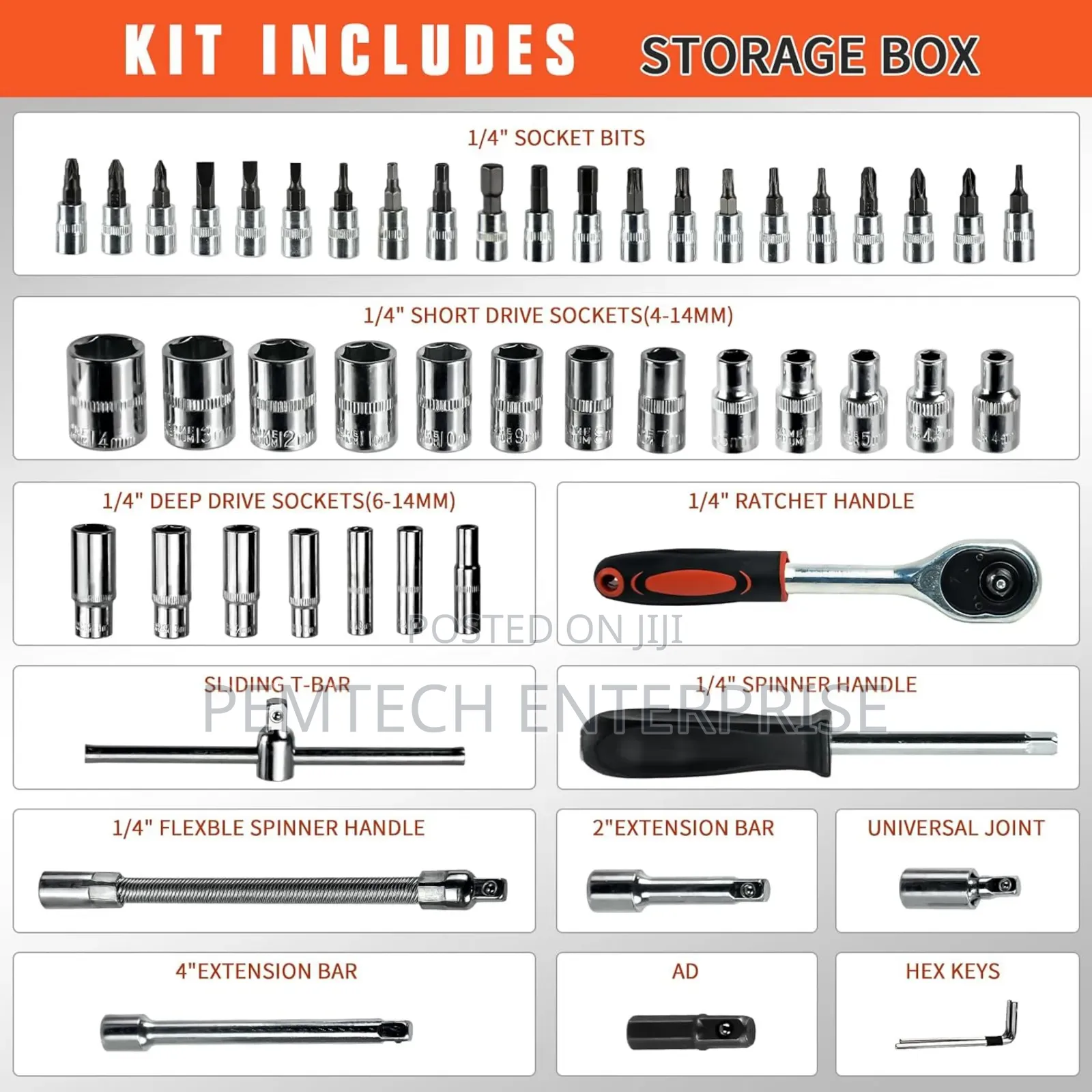 53 Pieces Socket Wrench Set Drive Socket Set With 1/4 Inch