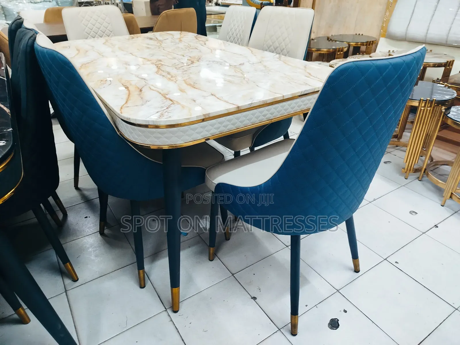Marble Top Dining Set + 6 Leather Chairs - Free Delivery