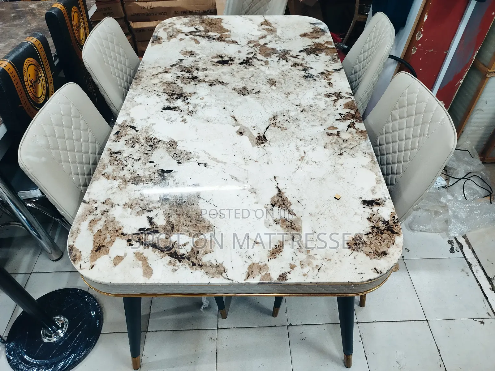 Marble Top Dining Table + 6 Leather Seats + Free Delivery