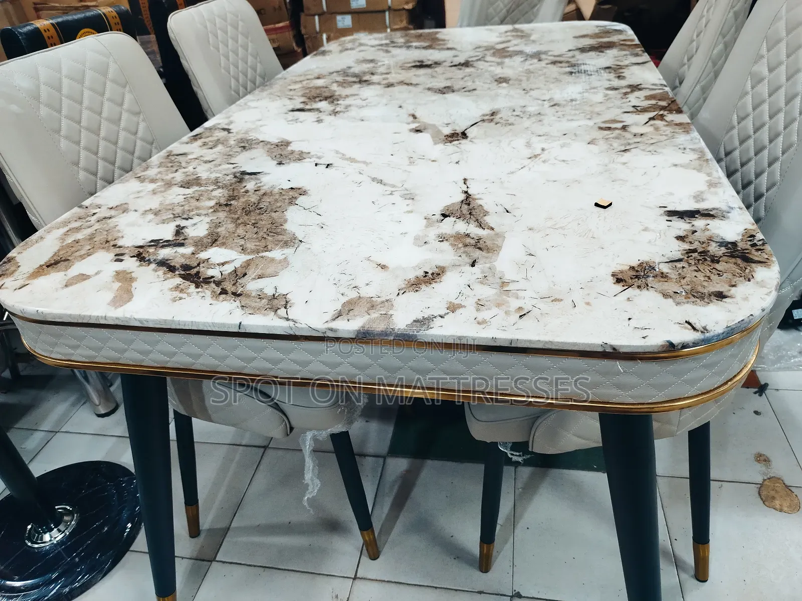 Marble Top Dining Table + 6 Leather Seats + Free Delivery