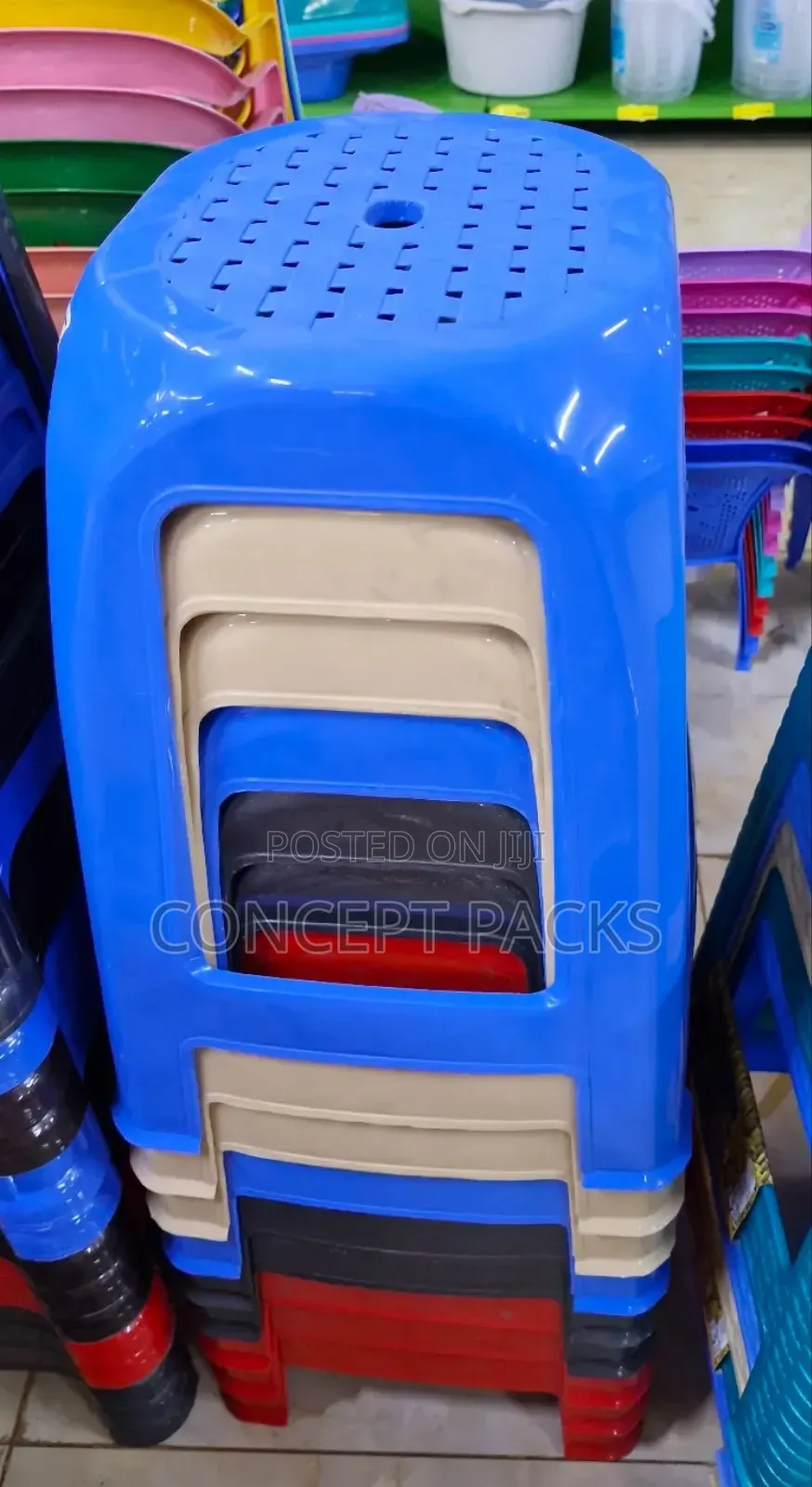 Kifaru Plastic Blue Stools.