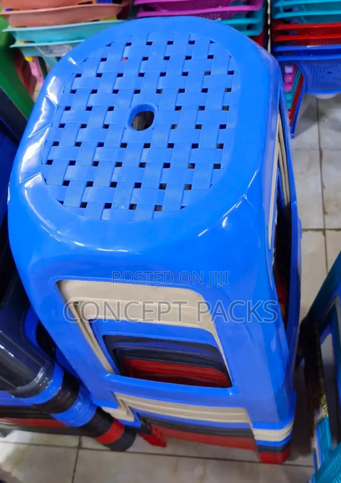 Kifaru Plastic Blue Stools.