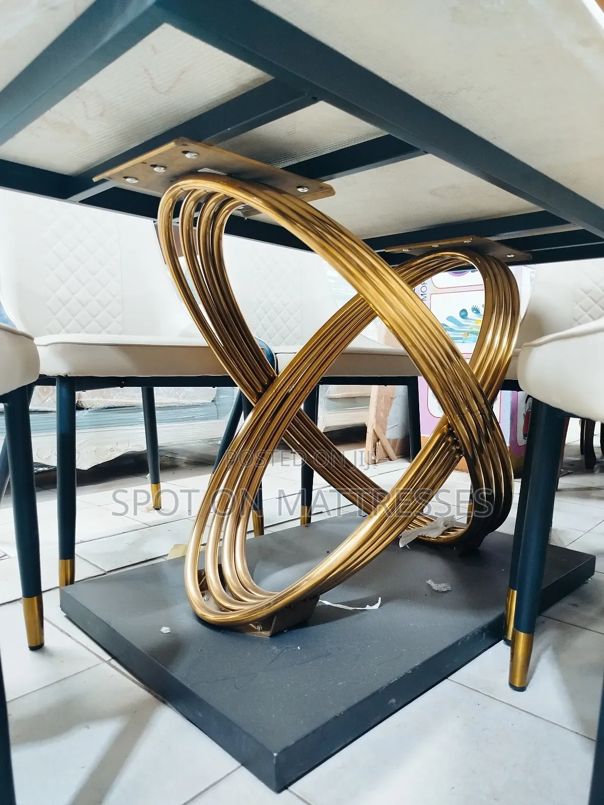 Unique Dining Set - 6 Leather Chairs and Marble Top Table.