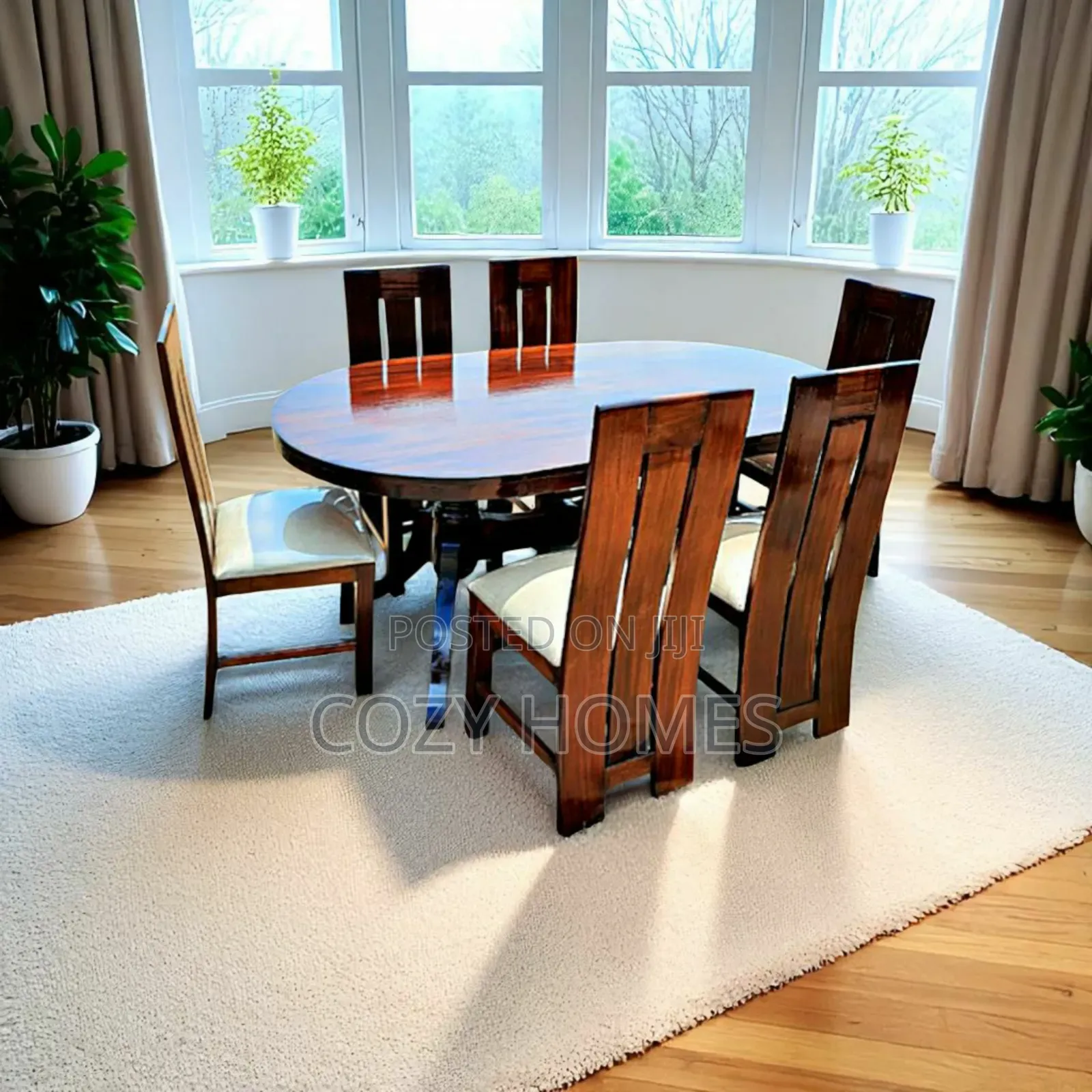 Dining Set, Wooden, Rounded 6 Seater Dining Set