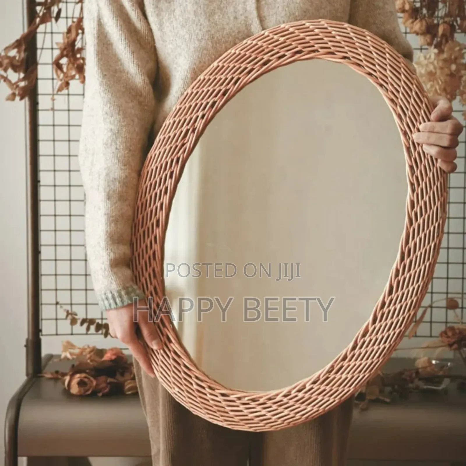 Modern Oval Rattan Decorative Mirror