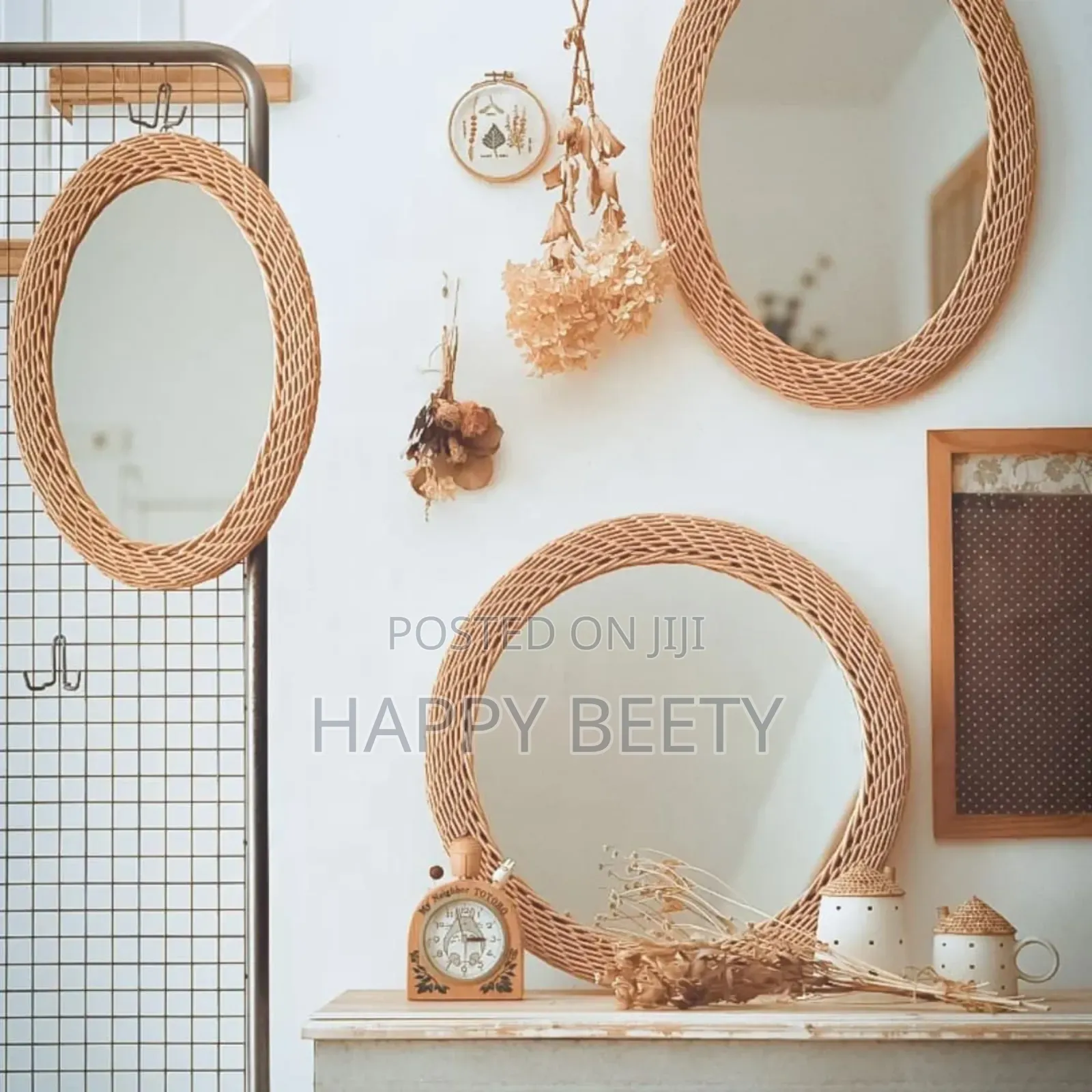 Modern Oval Rattan Decorative Mirror
