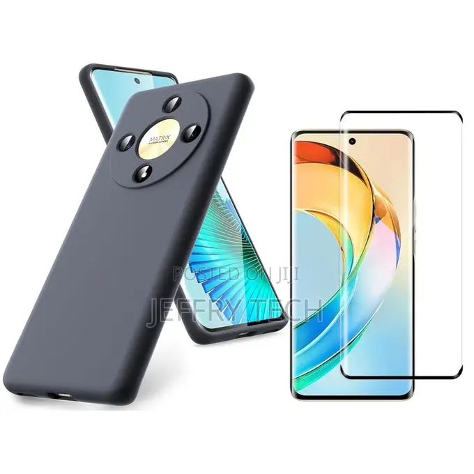 Case for Honor X9b With Tempered Glass Screen Protector Blac