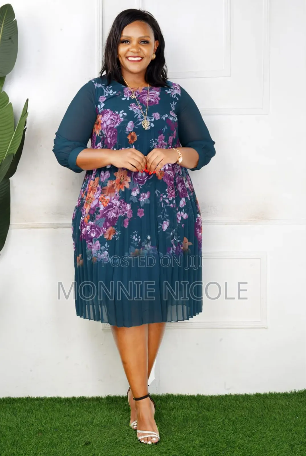 Green Floral Chiffon Shift Dress/Maternity Dress