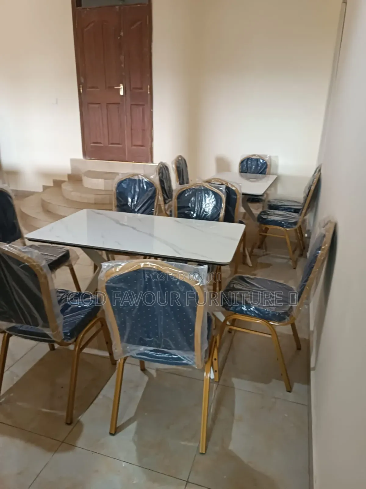 White Modern Dining Table/Hotel Table With 6 Chairs Hfd3