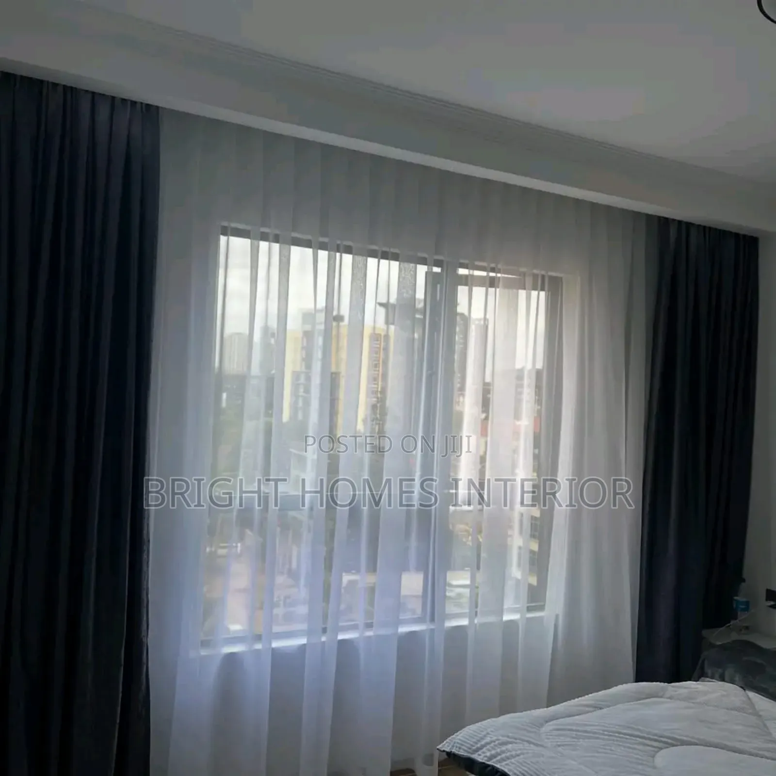 Black and Dark Grey Plain Color Curtains White Sheer