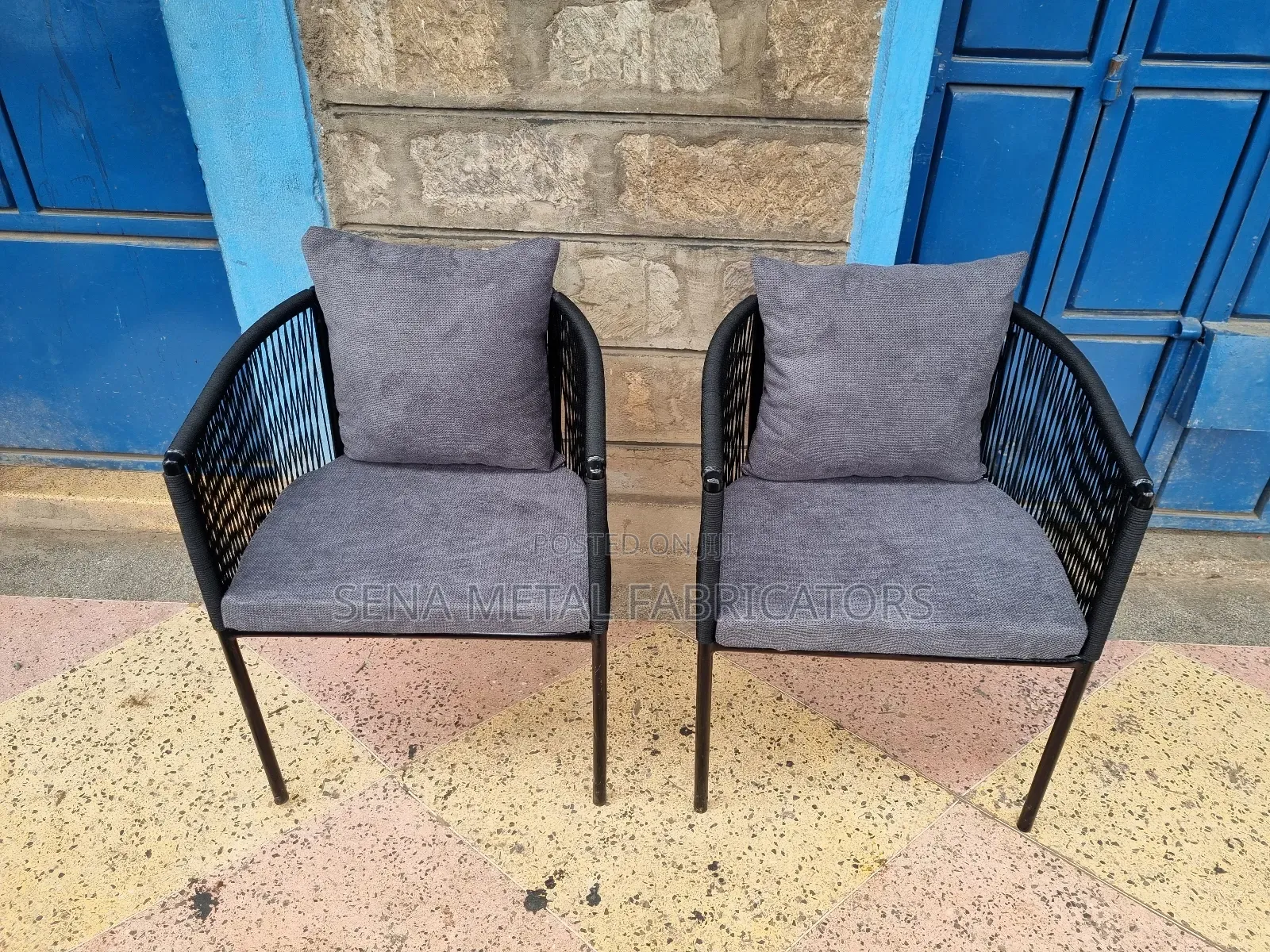 Patio,Garden,Restaurant Chairs,Woven With Black Metal Frame.