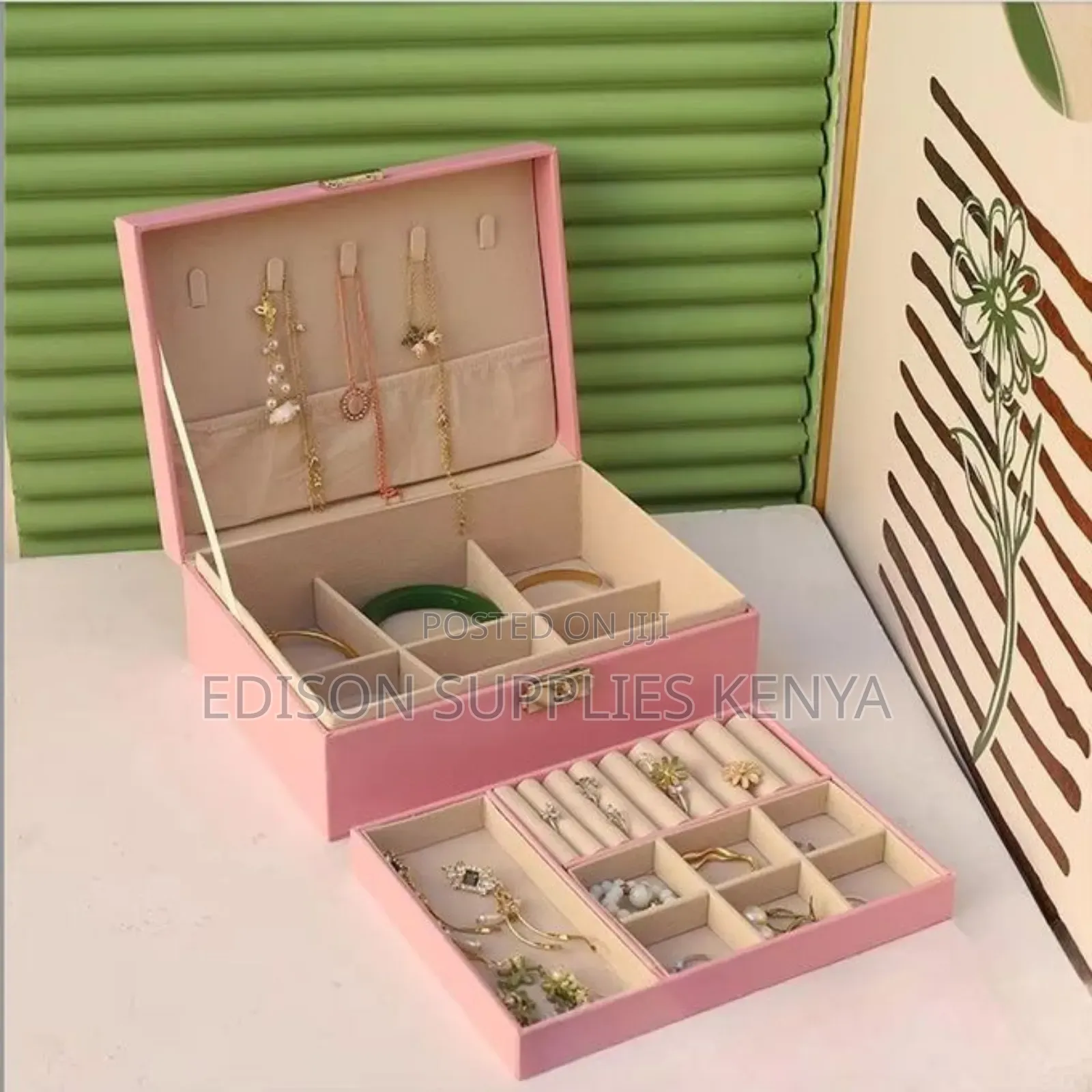 Jewellery Box Organizer Double Layer Jewellery Storage Pink
