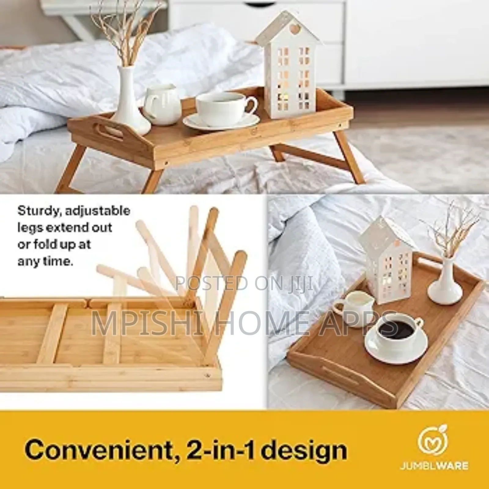 Breakfast in Bed Foldable Bamboo, Brown Wooden