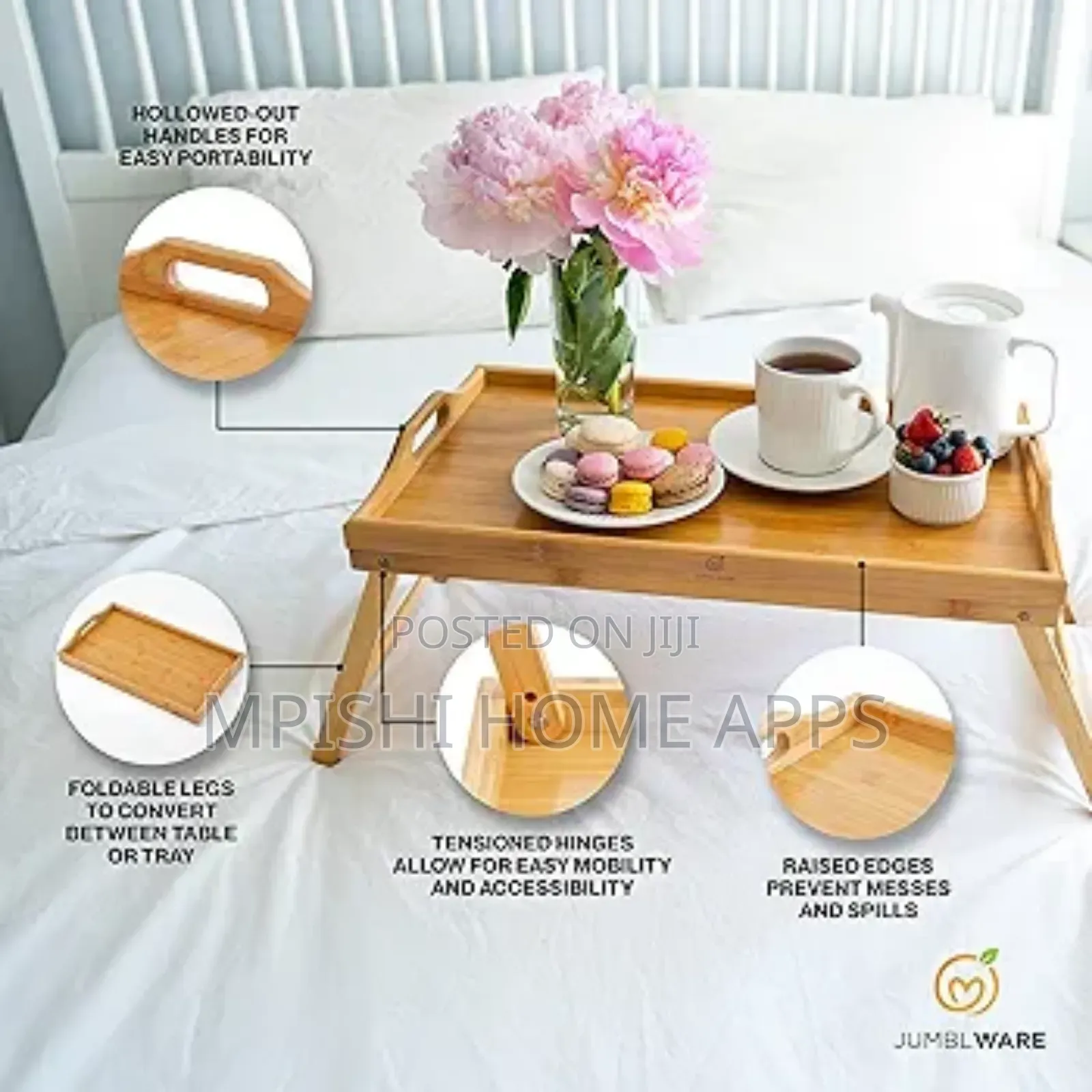 Breakfast in Bed Foldable Bamboo, Brown Wooden