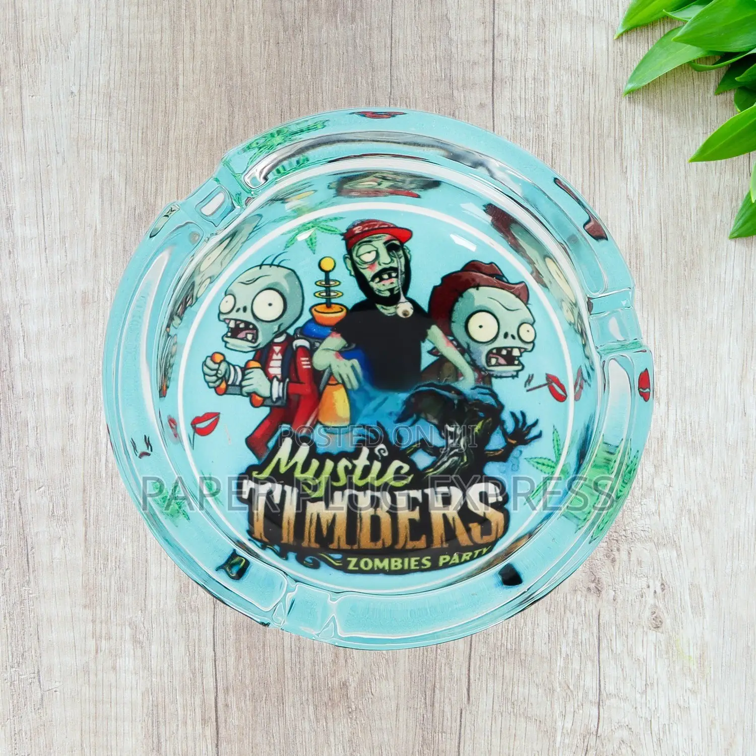 Mystic Timbers Zombies Party Round Premium Glass Ash Tray