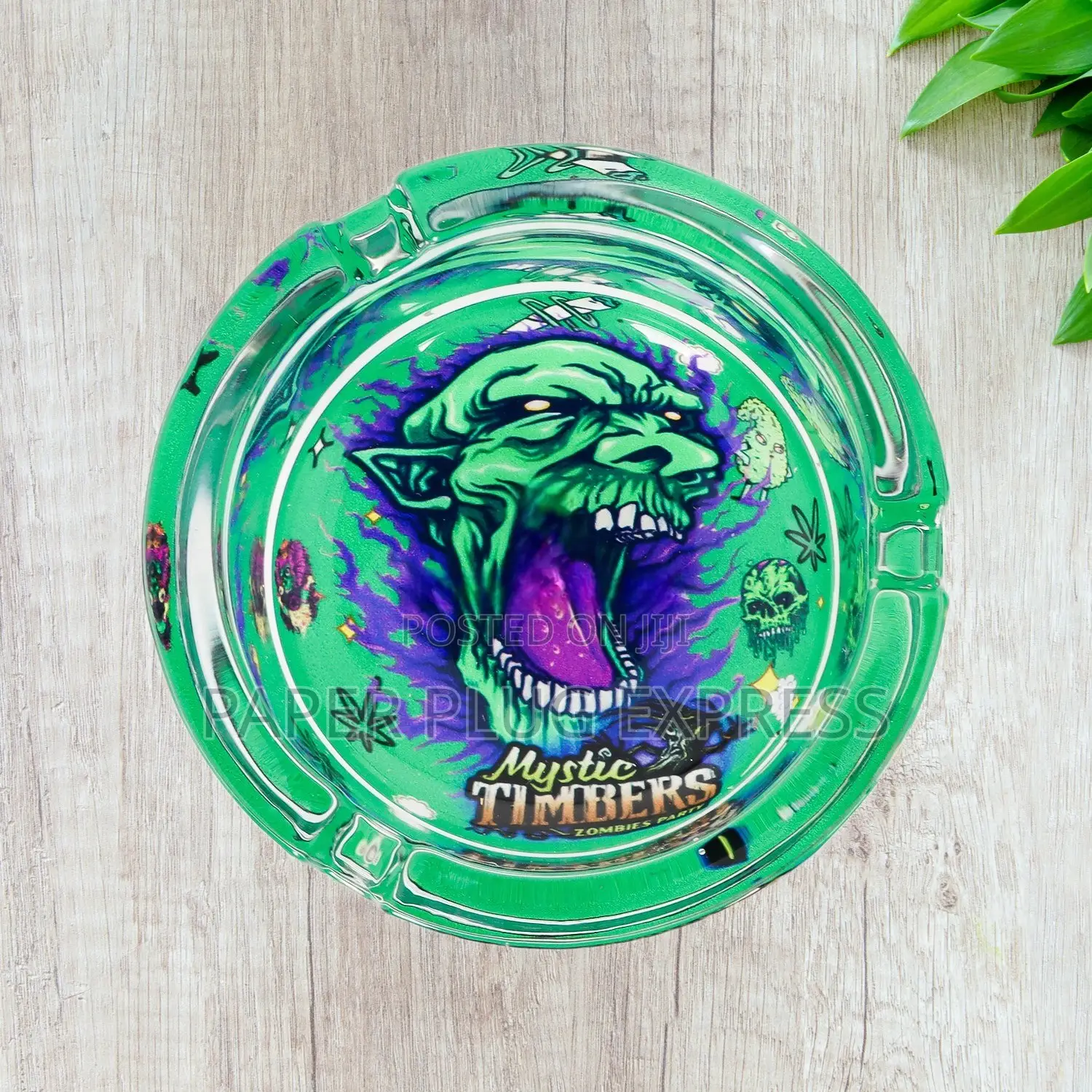 Mystic Timbers Zombies Party Round Premium Glass Ash Tray