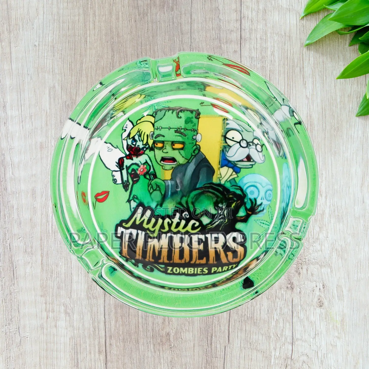Mystic Timbers Zombies Party Round Premium Glass Ash Tray