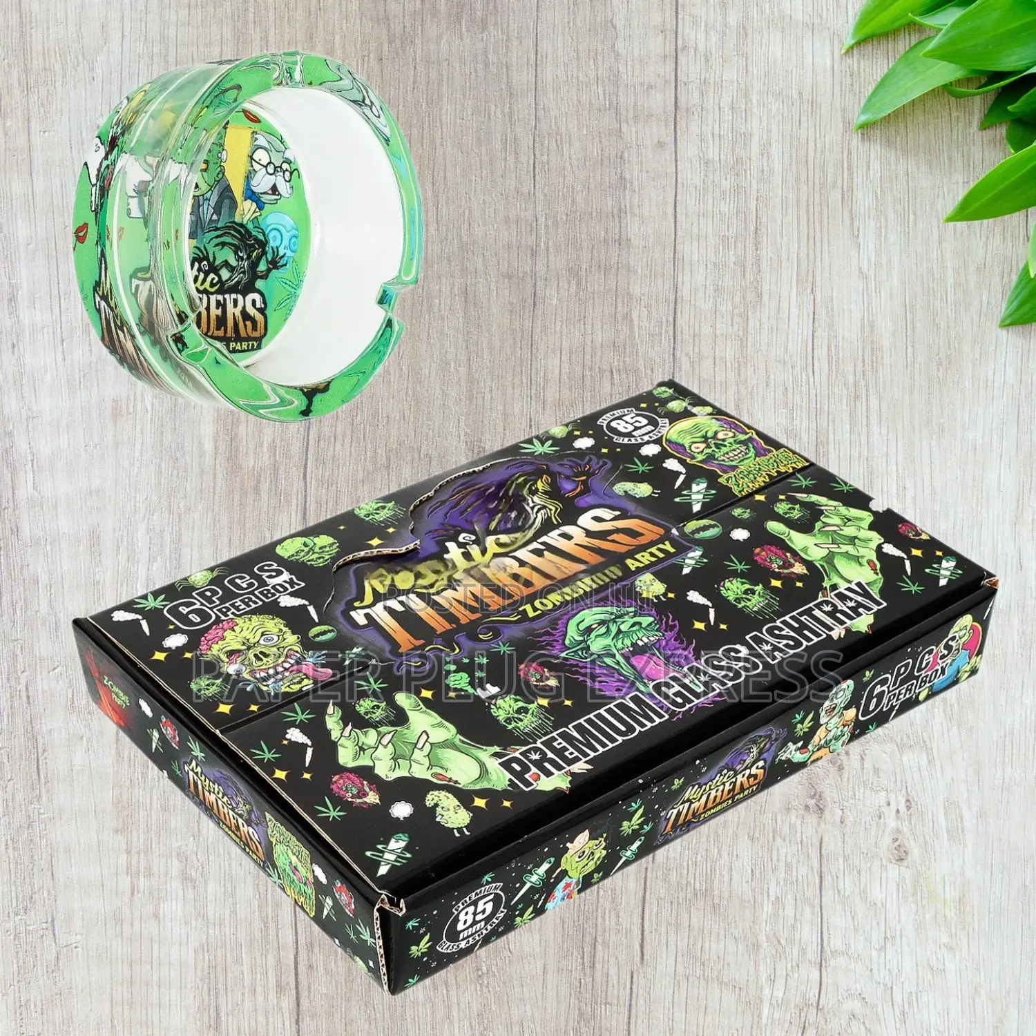 Mystic Timbers Zombies Party Round Premium Glass Ash Tray