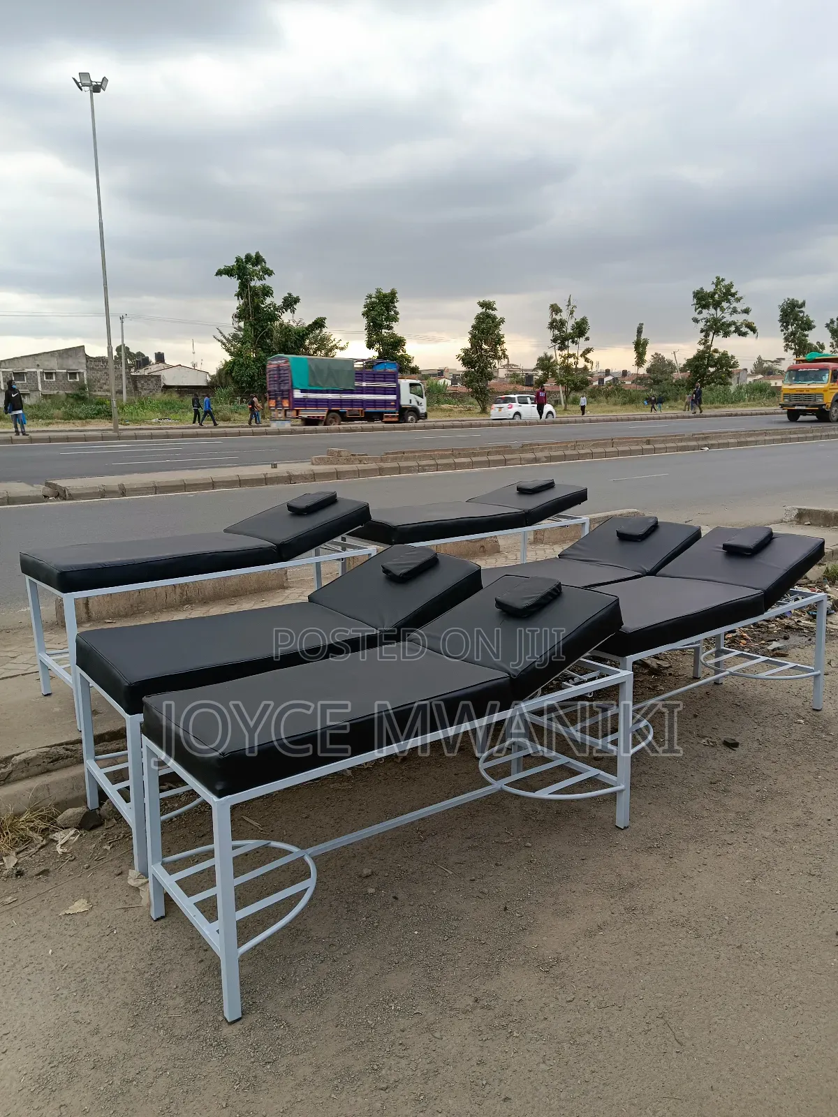 Massage Bed, White Frame, Black Mattress