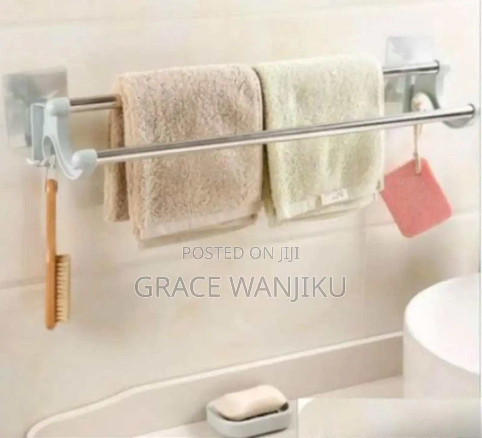 *34cm Self Adhesive Double Pole Towel Holder,