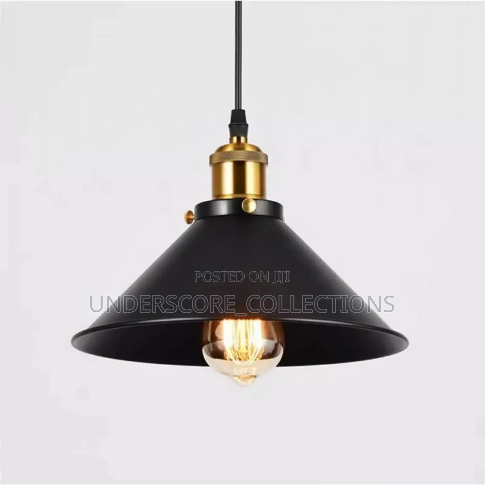 Black Cone and Golden Glass Bulb Pendant Lights