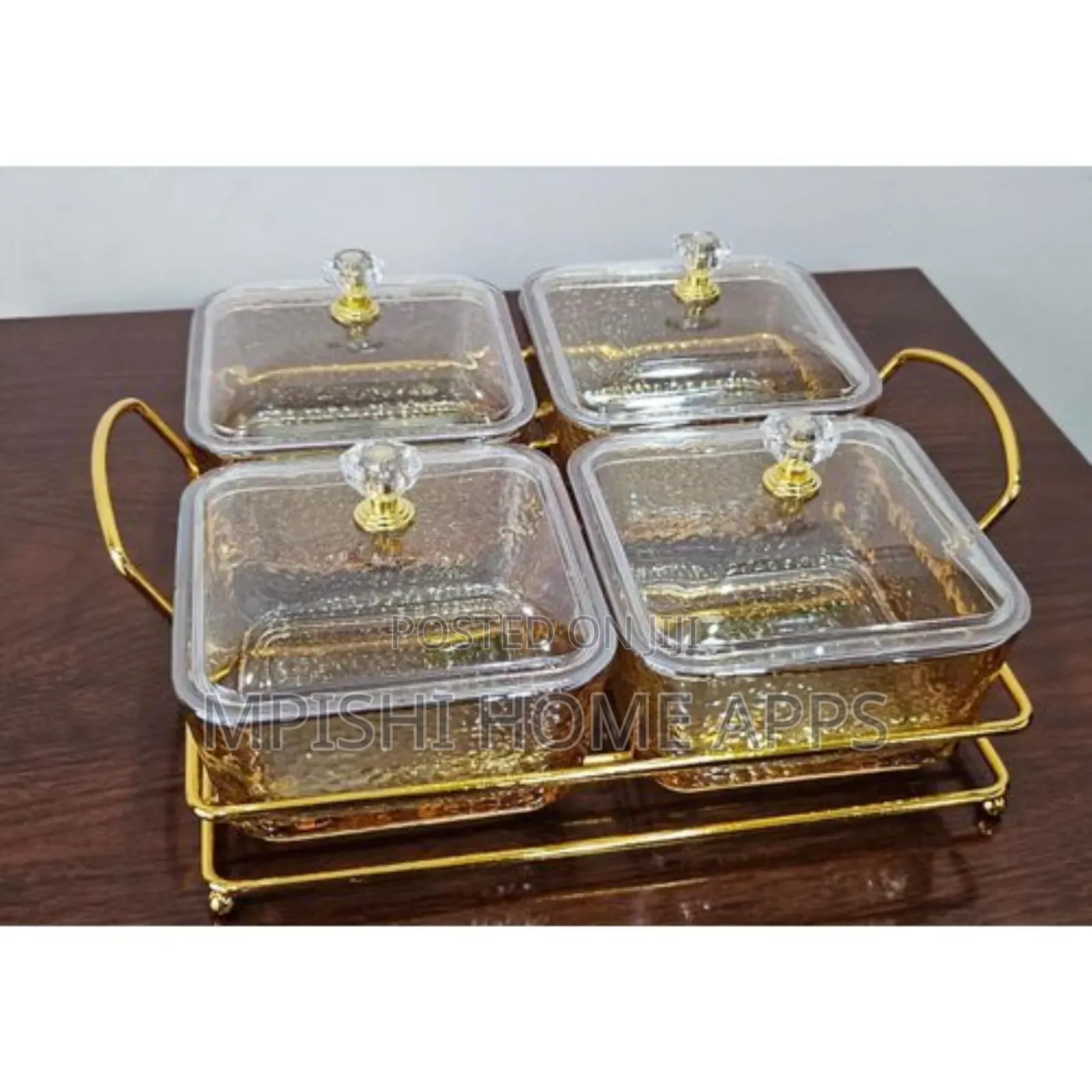 4pcs Glass Golden Sugar Dish Set