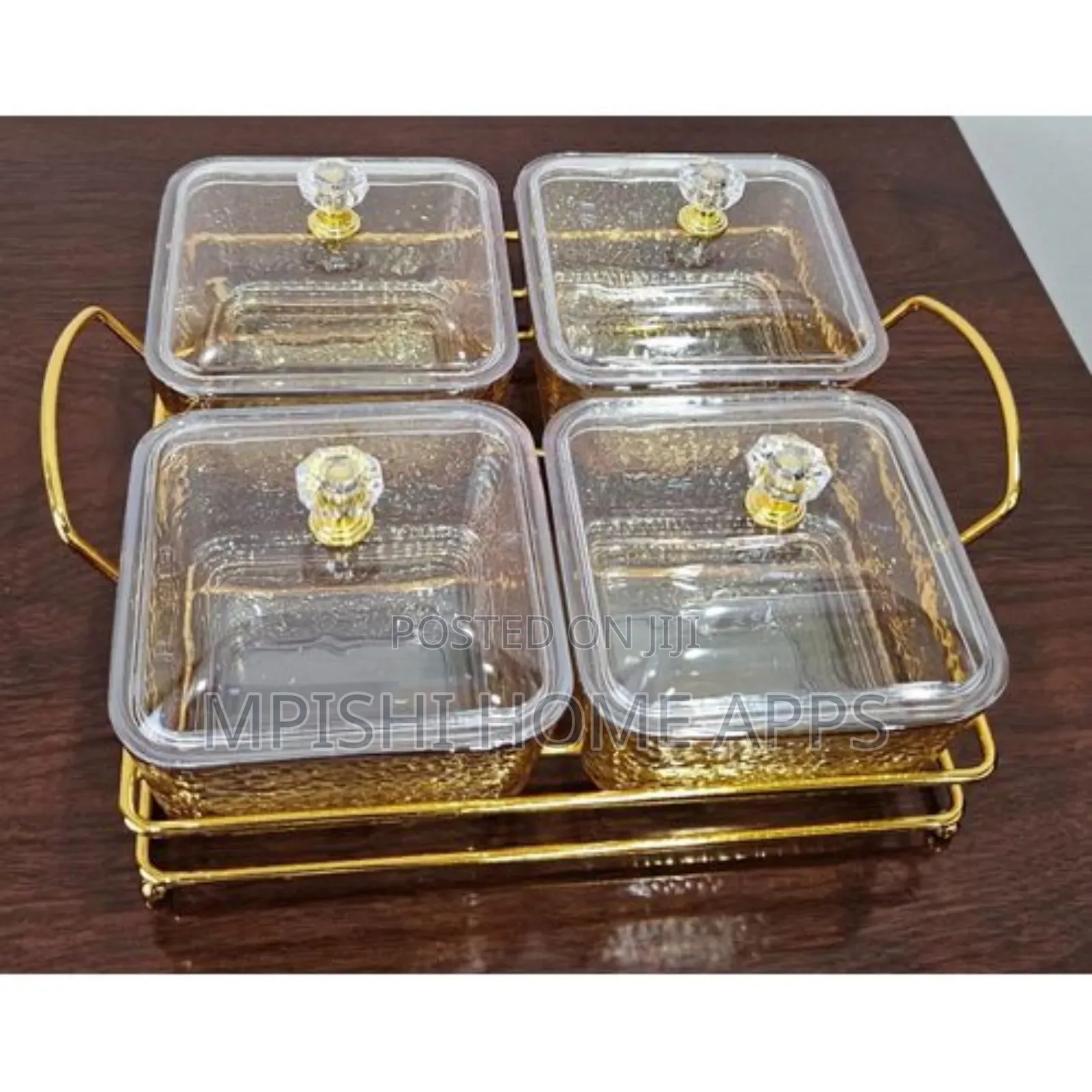4pcs Glass Golden Sugar Dish Set