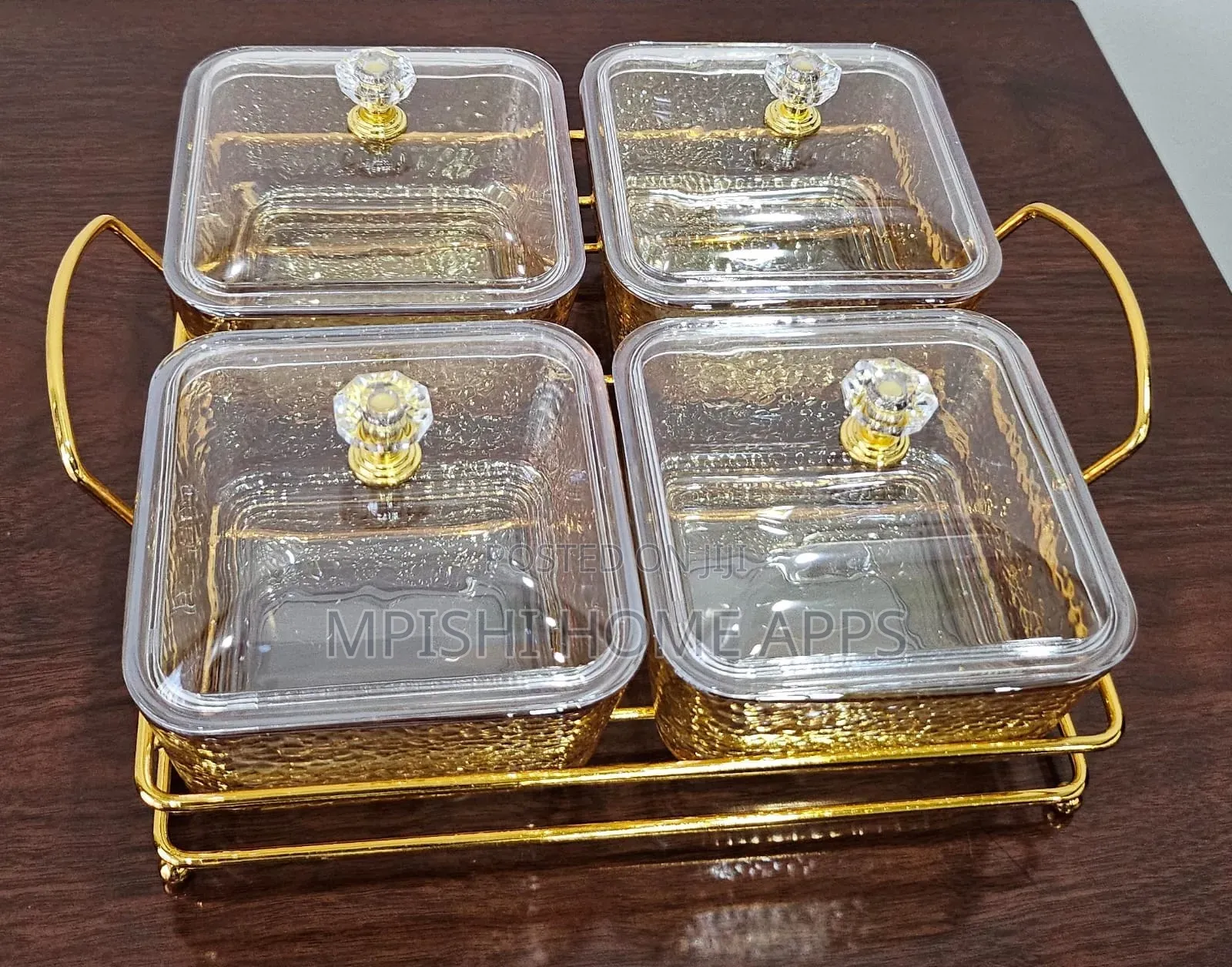 4pcs Glass Golden Sugar Dish Set