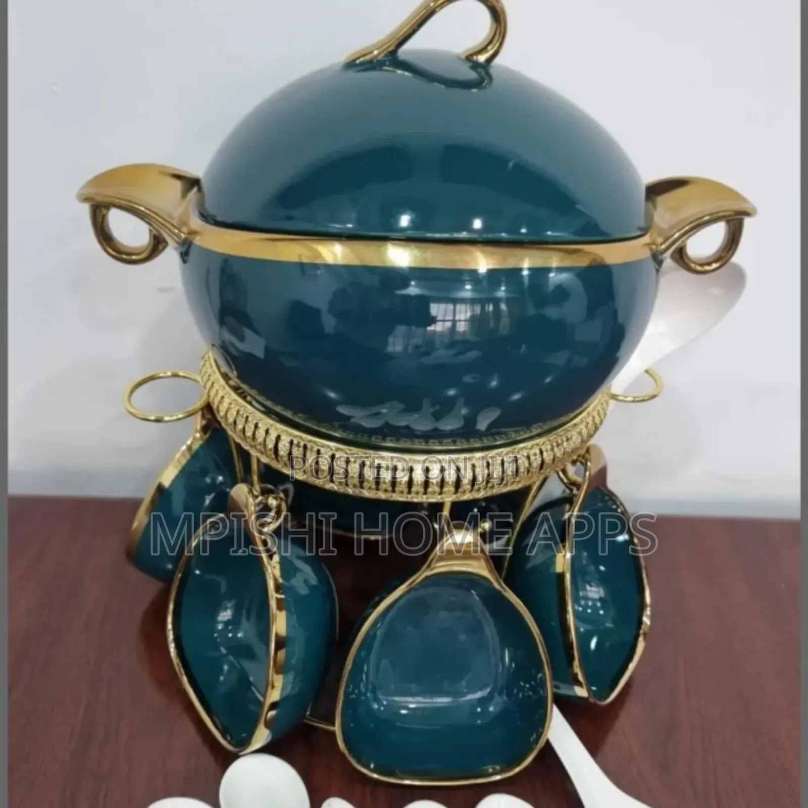16pc Ceramic Soup Set on Golden Stand (4 Colours)