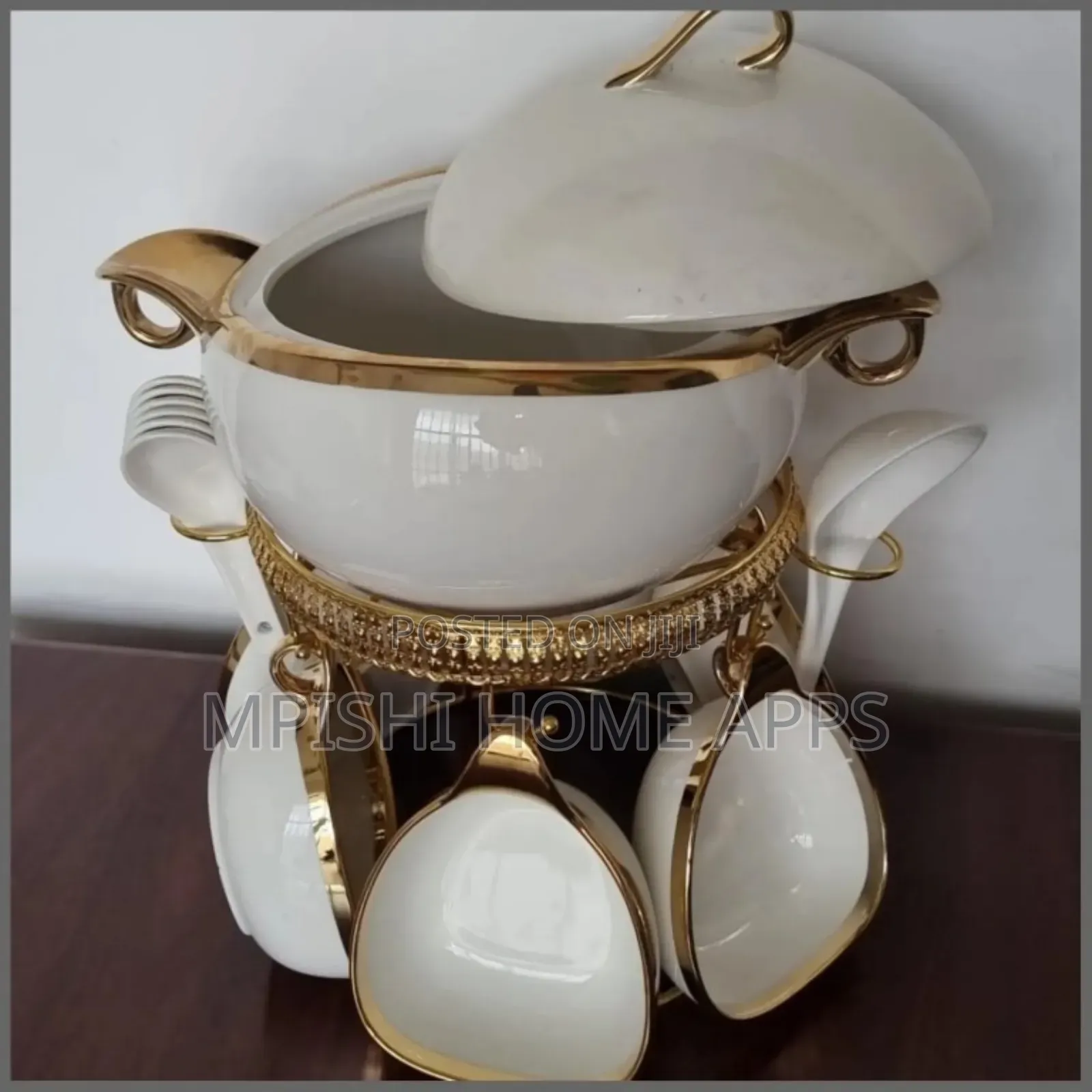 16pc Ceramic Soup Set on Golden Stand (4 Colours)