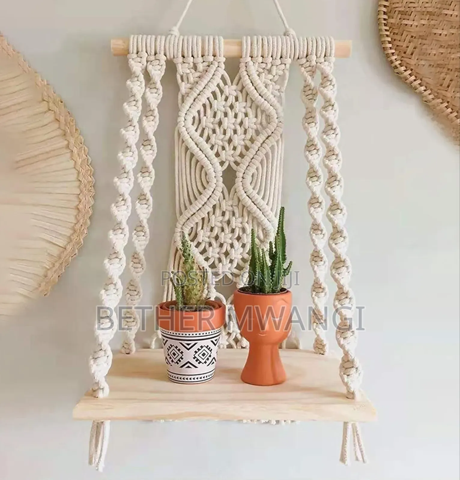 Macrame Wall Hanging Wooden Shelf in Kenya