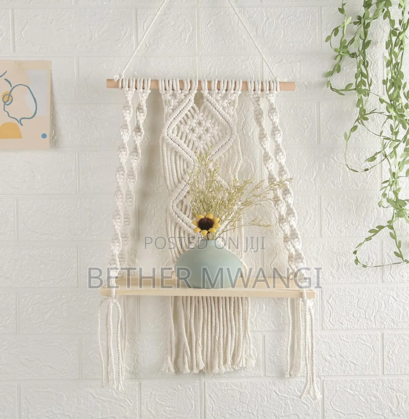 Macrame Wall Hanging Wooden Shelf in Kenya