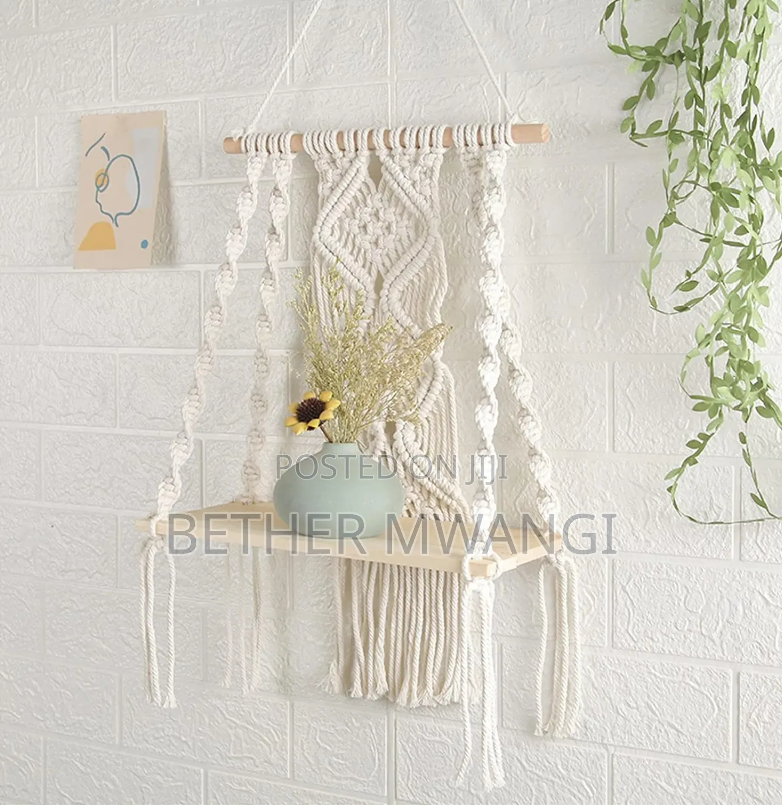 Macrame Wall Hanging Wooden Shelf in Kenya