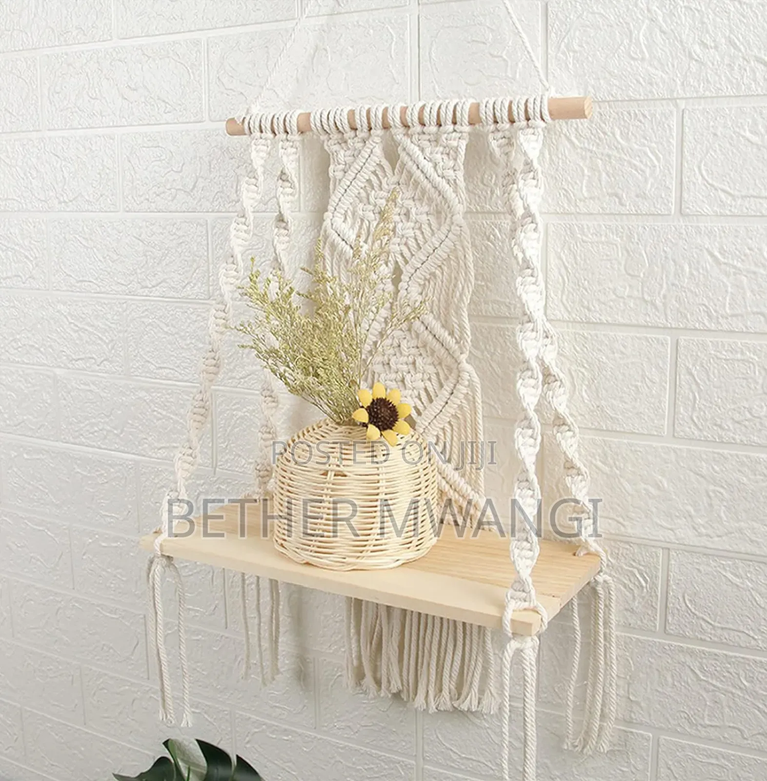 Macrame Wall Hanging Wooden Shelf in Kenya