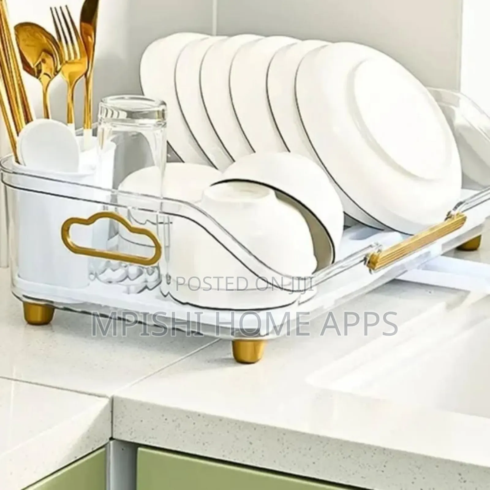 Acrylic Self Draining Dish Rack (Clear And Greenish)