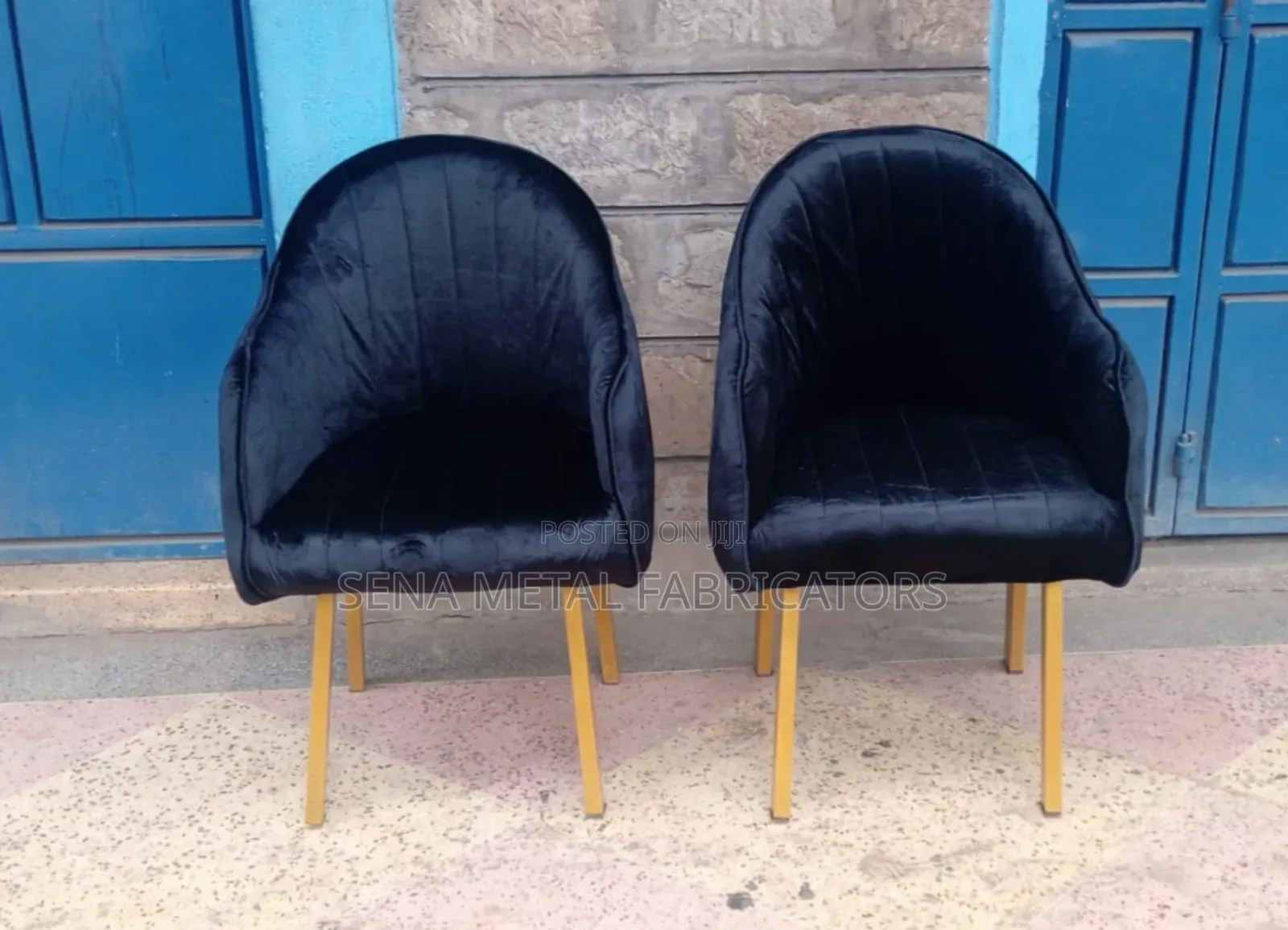 Metal Armchair, Soft Black Shiny Velvet Upholstery.