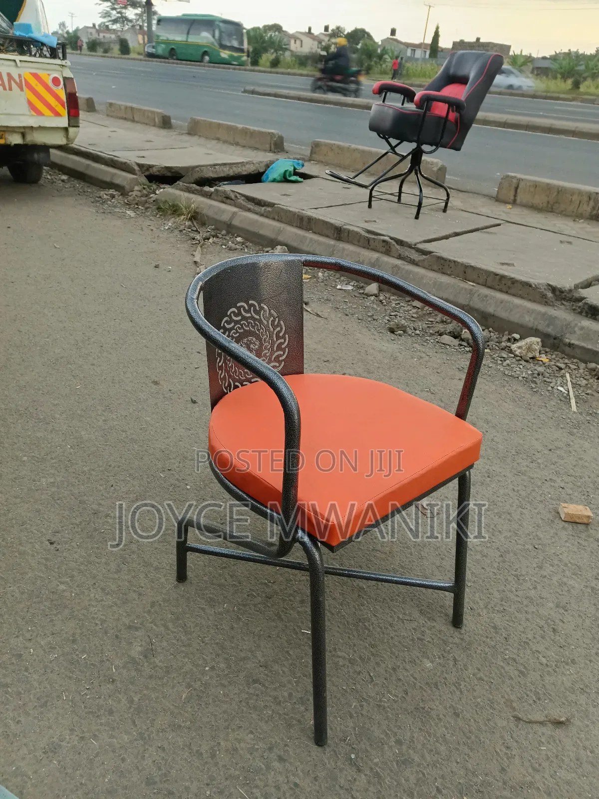 Powder Coated Hote or Restaurant Seat, Silver and Orange 