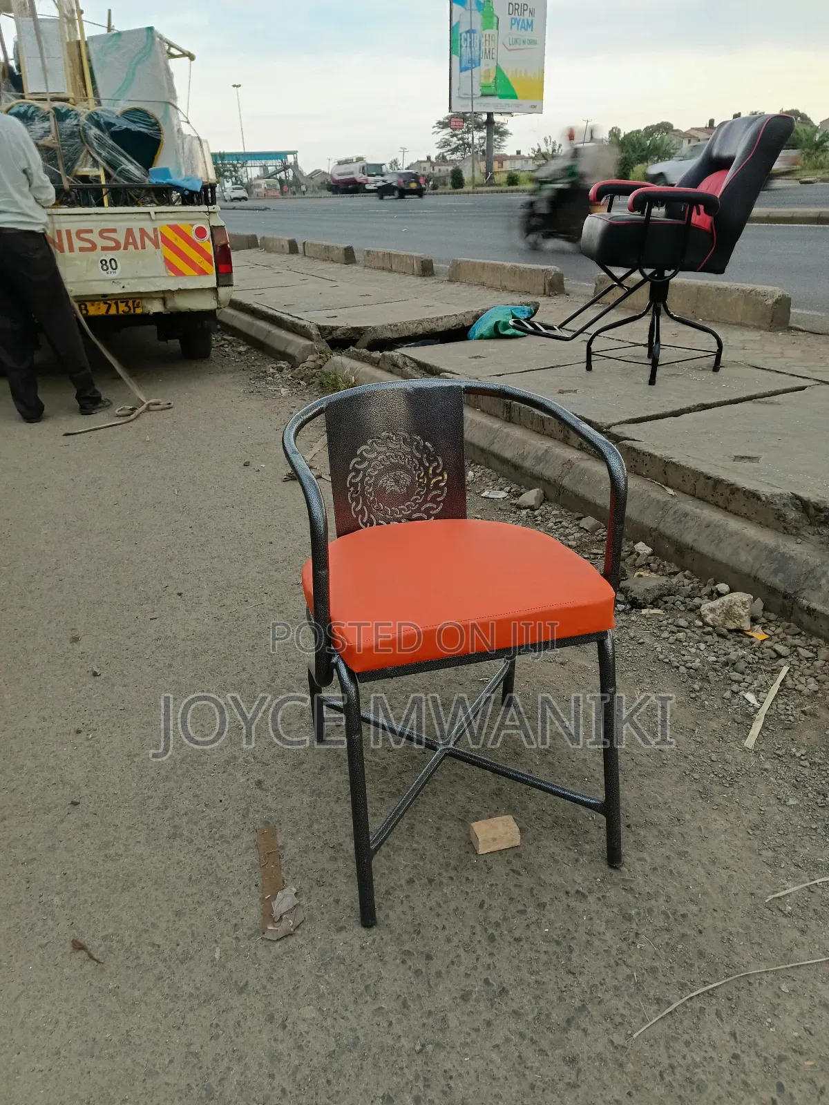 Powder Coated Hote or Restaurant Seat, Silver and Orange 