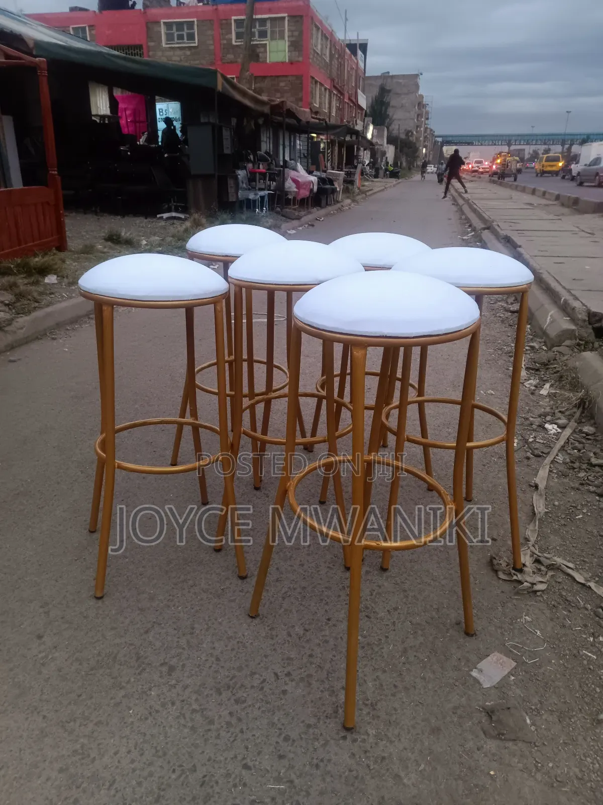 Backless High Stools, White and Gold