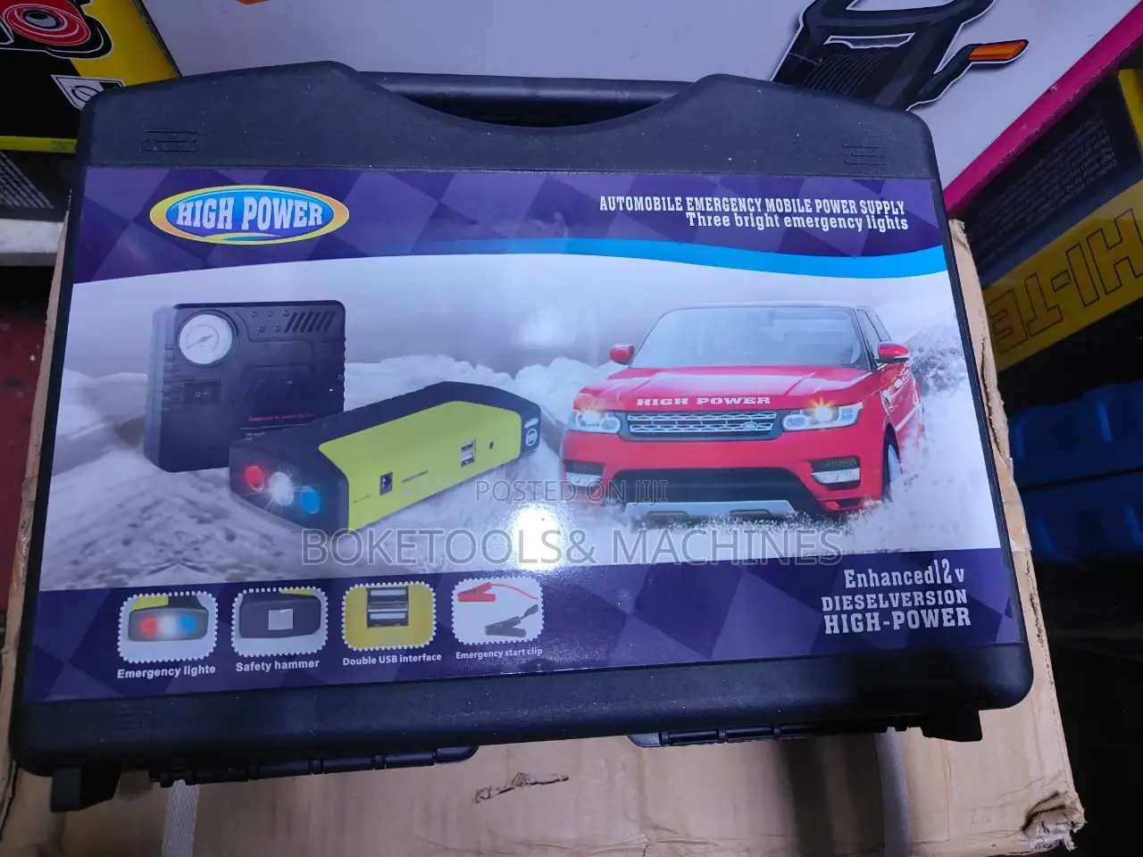 Portable Jump Starter Kit
12 Volts.
With Air Compressor