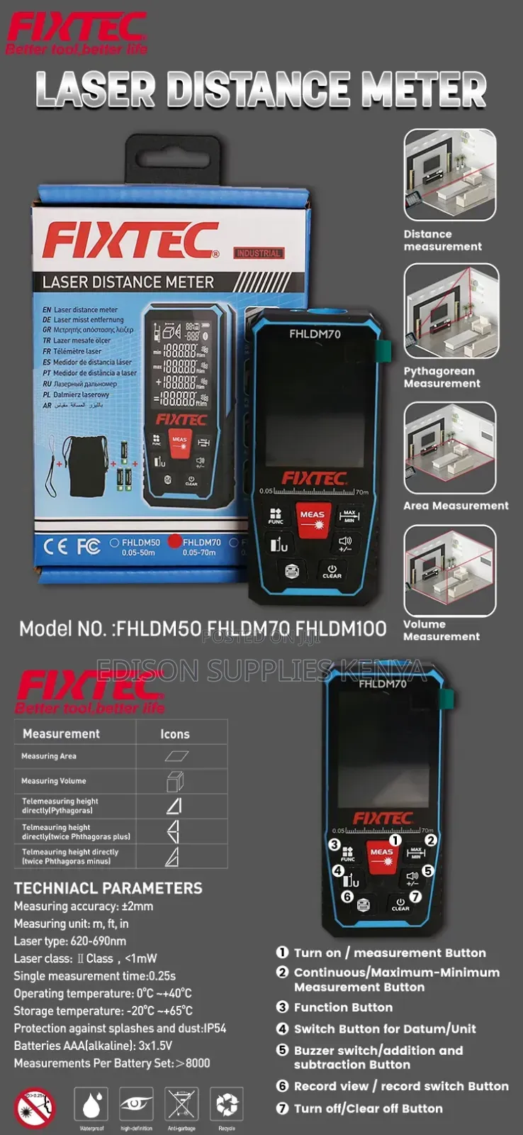 Laser Distance Meter 100m Fixtec Laser Range Finder 100metre