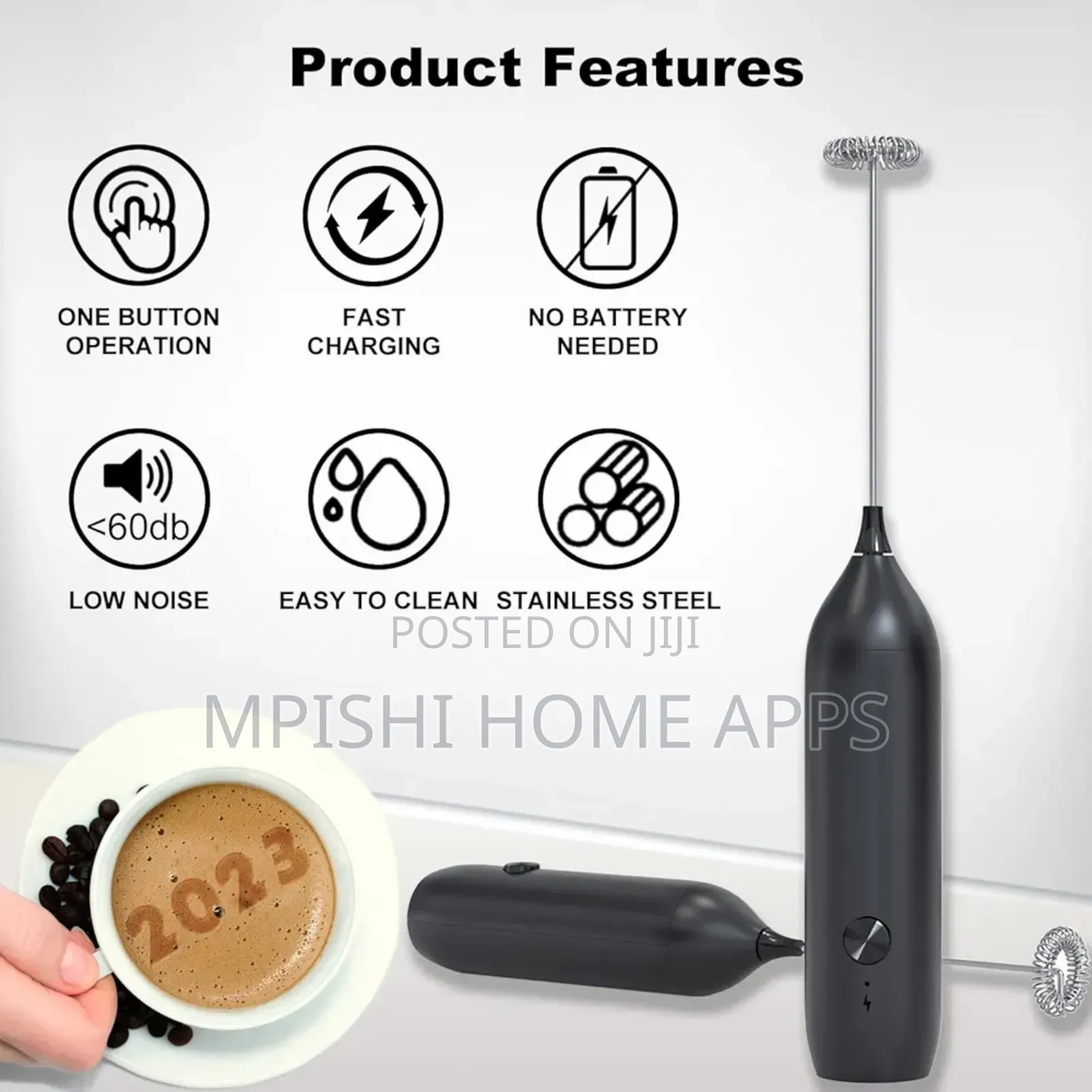 Rechargeable Milk Frother 3 Speeds