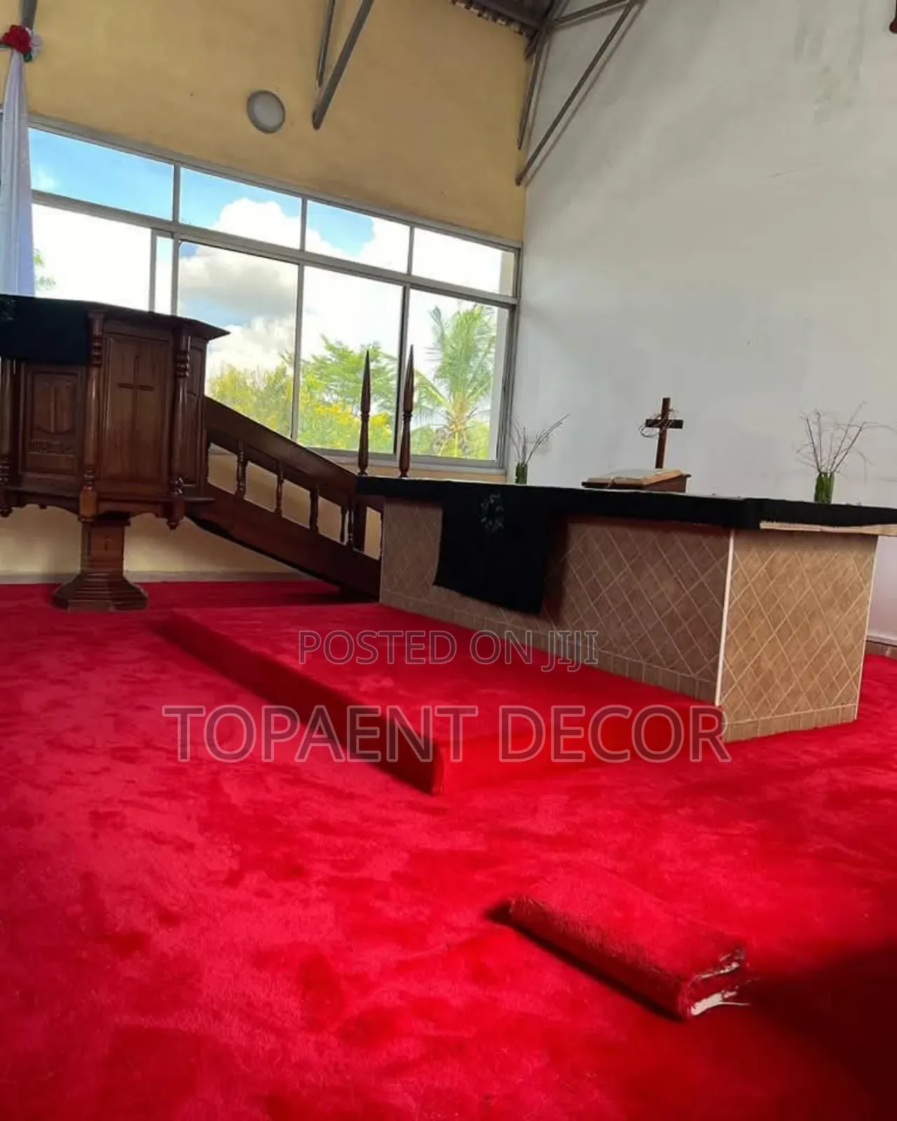 Wine Red Church Pulpit Washable Wall To Wall Carpets