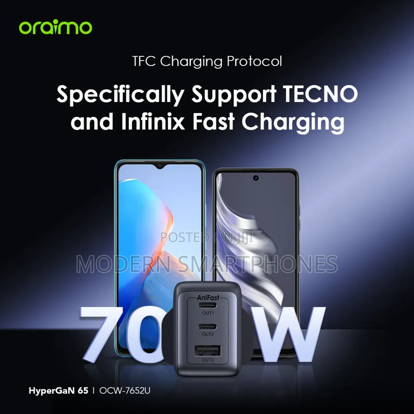 Oraimo Hypergan 65 65w Gan Wall Charger Kit With 100w.