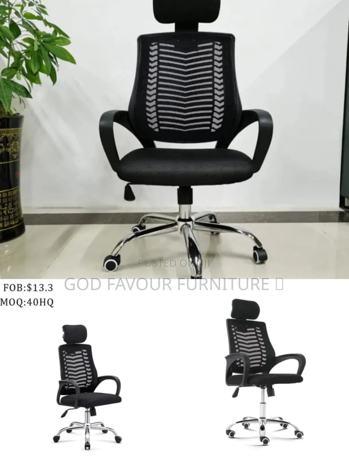 Black Adjustable Headrest Office Chair With Armrests Jp9v