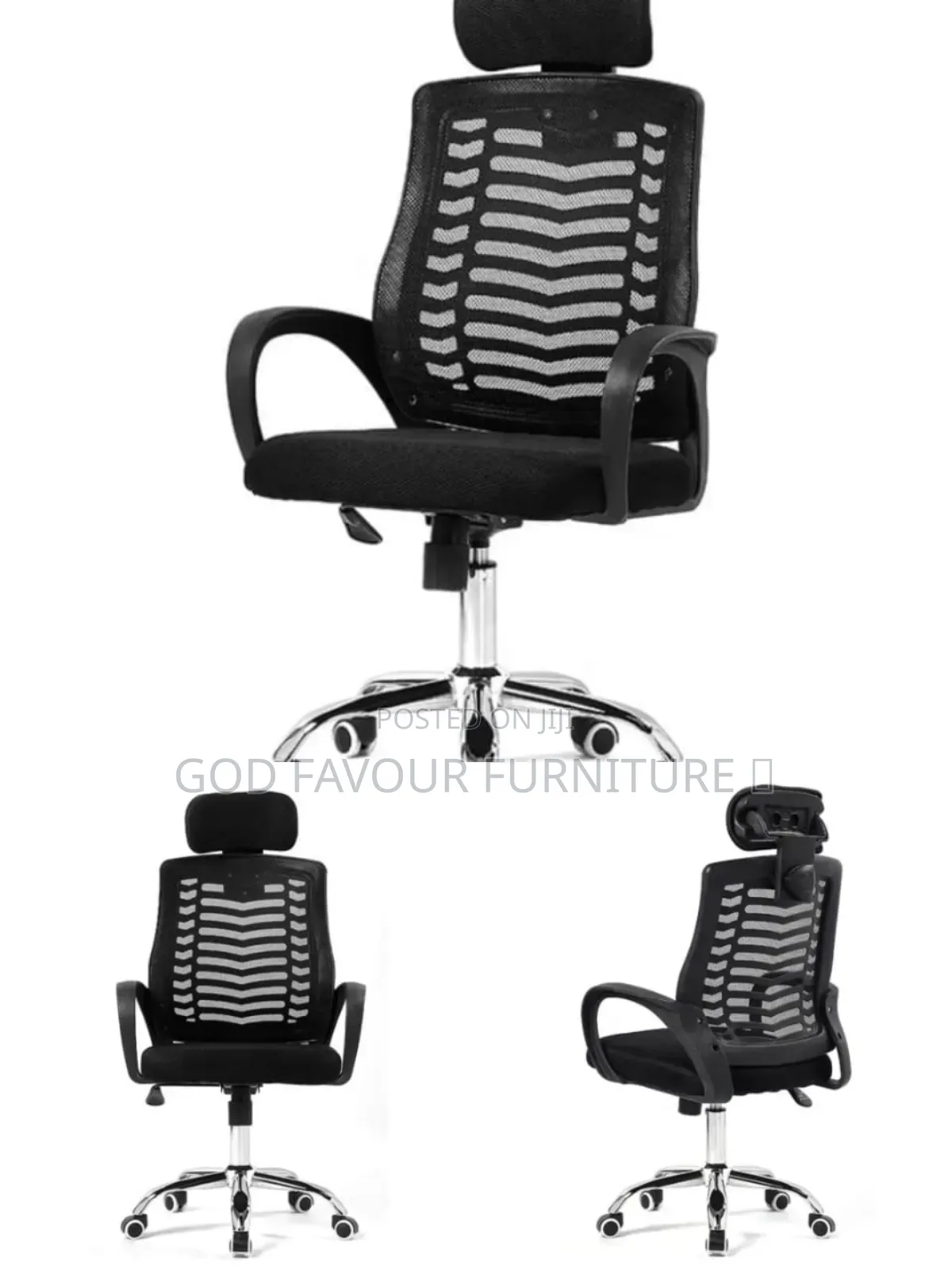 Black Adjustable Headrest Office Chair With Armrests Vbf6
